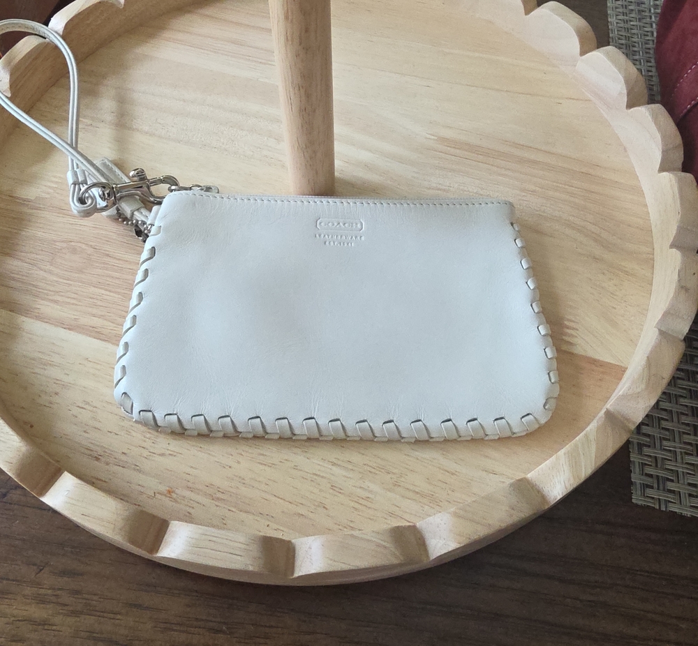 Coach Bone Leather Wristlet with Whipstitch Trim